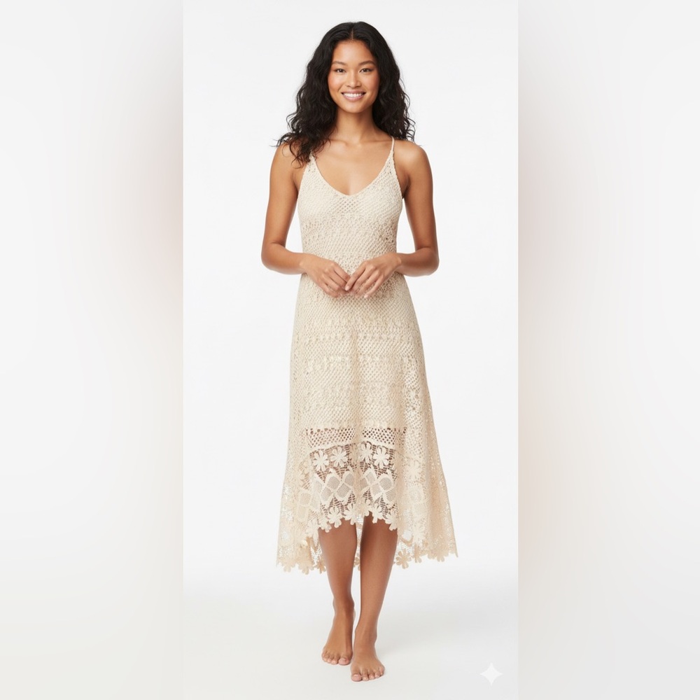 H&M Boho Crochet Midi Dress High Low Spaghetti Strap Beach Summer Hippie Size 2
